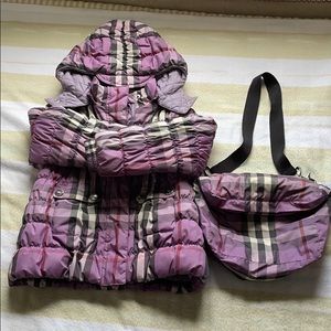 Burberry puffer jacket w/hoodie & cross body bag